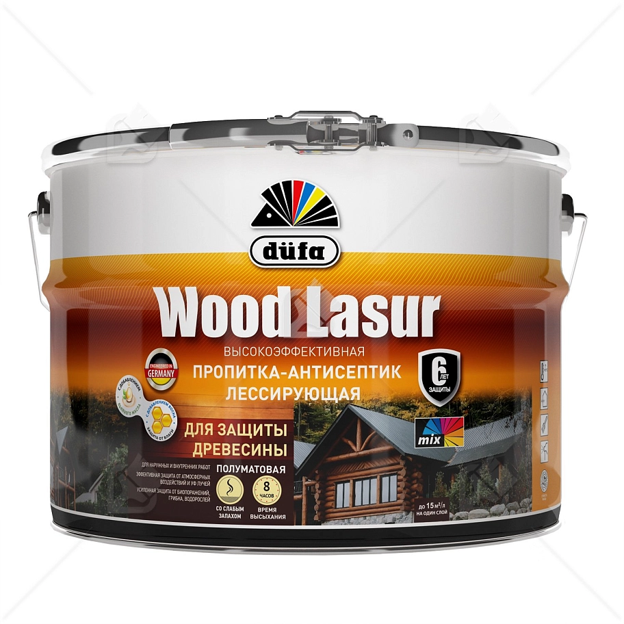 Пропитка лессирующая для защиты древесины Dufa Wood Lazur орех 9 л