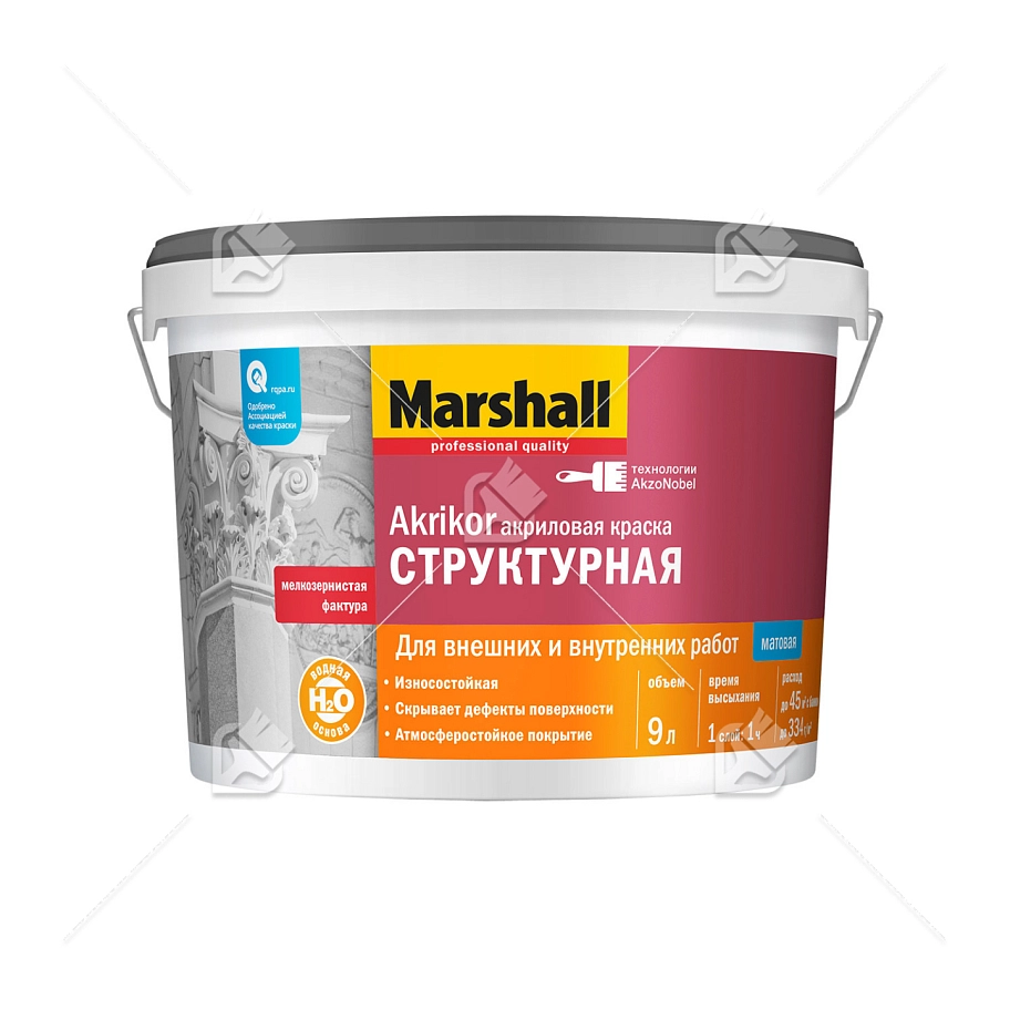 АКРИКОР краска в/э структурн.белая (9л) Маршал