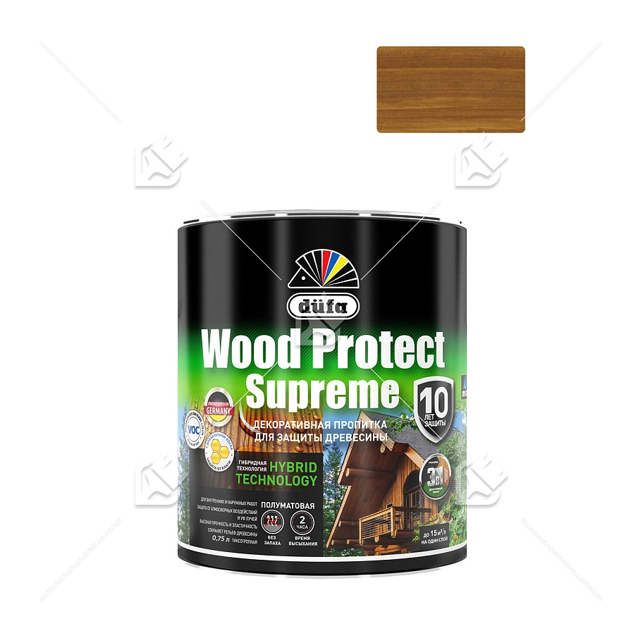 Пропитка декоративная для защиты древесины Dufa Wood Protect Supreme тиковое дерево 0,75 л