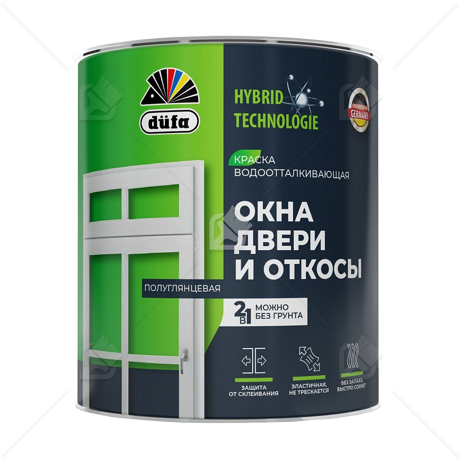 Краска для окон, дверей и откосов Dufa акриловая полуглянцевая белая 2 л